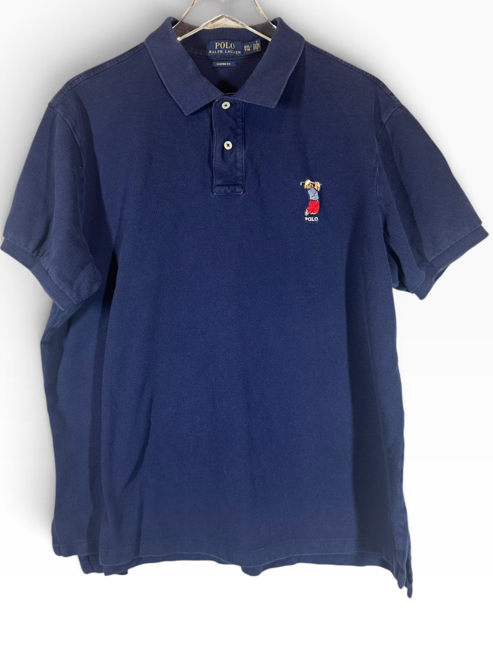 POLO RALPH LAUREN Men's XXL Custom Fit Navy Polo Shirt with Embroidered Bear